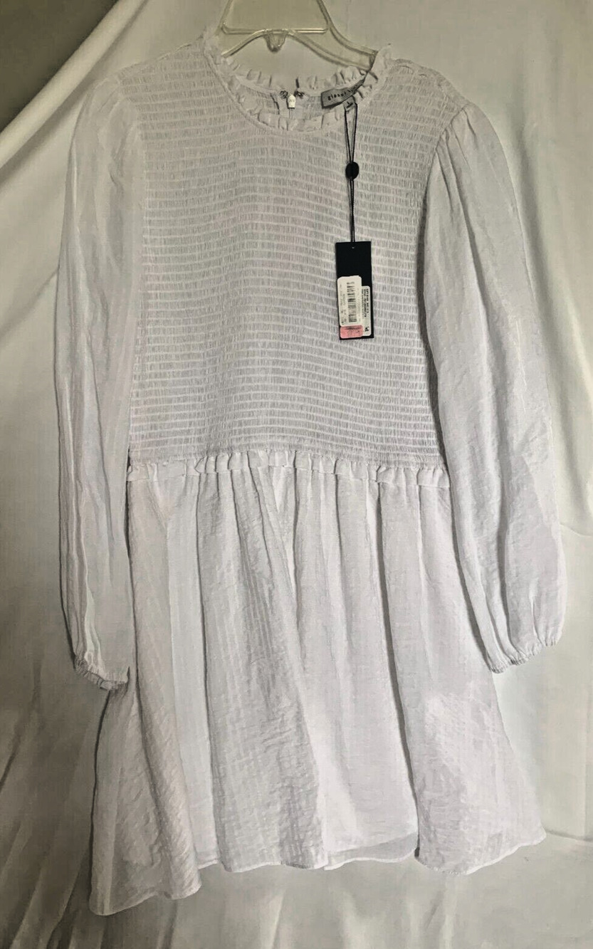 Gianni Bini NEW Smocked White Long Sleeve Dress Size Large Madison Smocked